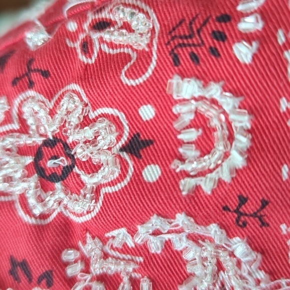 Quacker Factory QVC red bandana western Cowgirl embellished Jean jacket sz M - Picture 7 of 9
